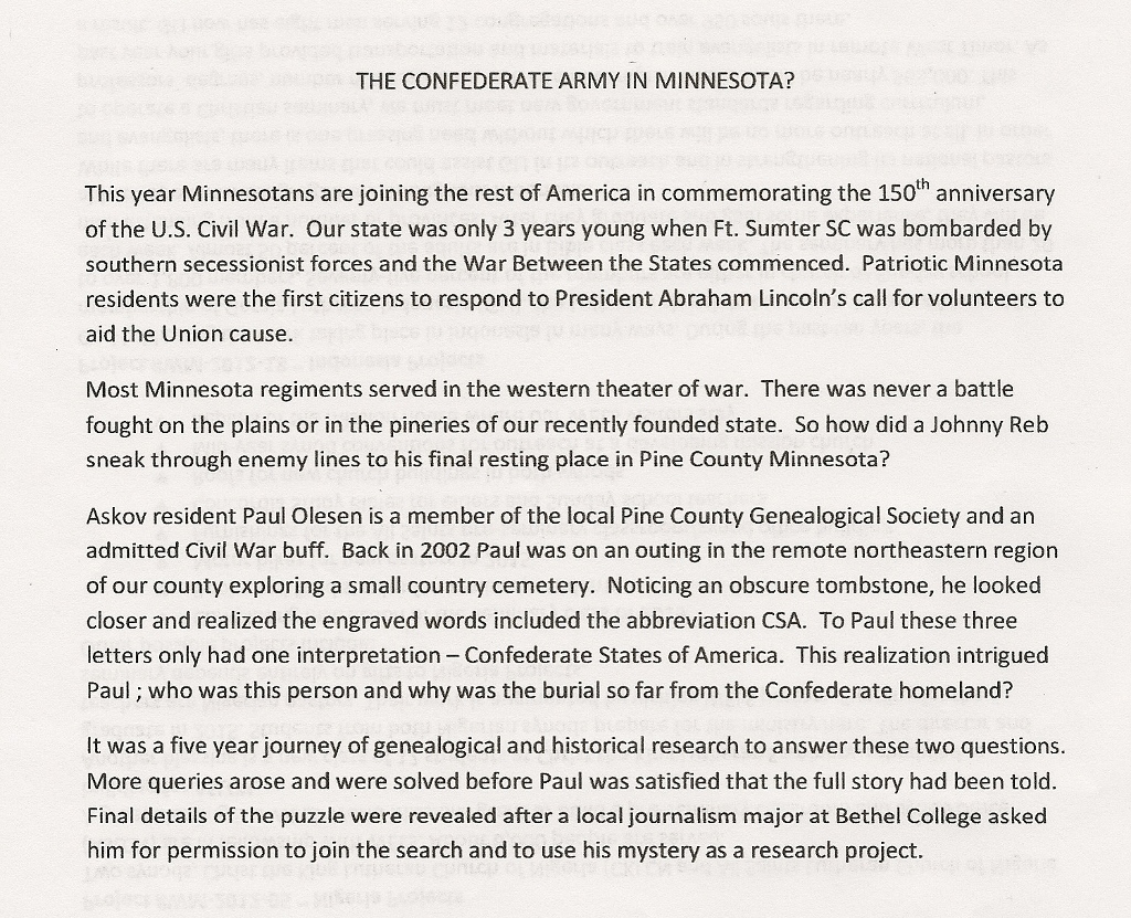 Confederate Soldier in MN article